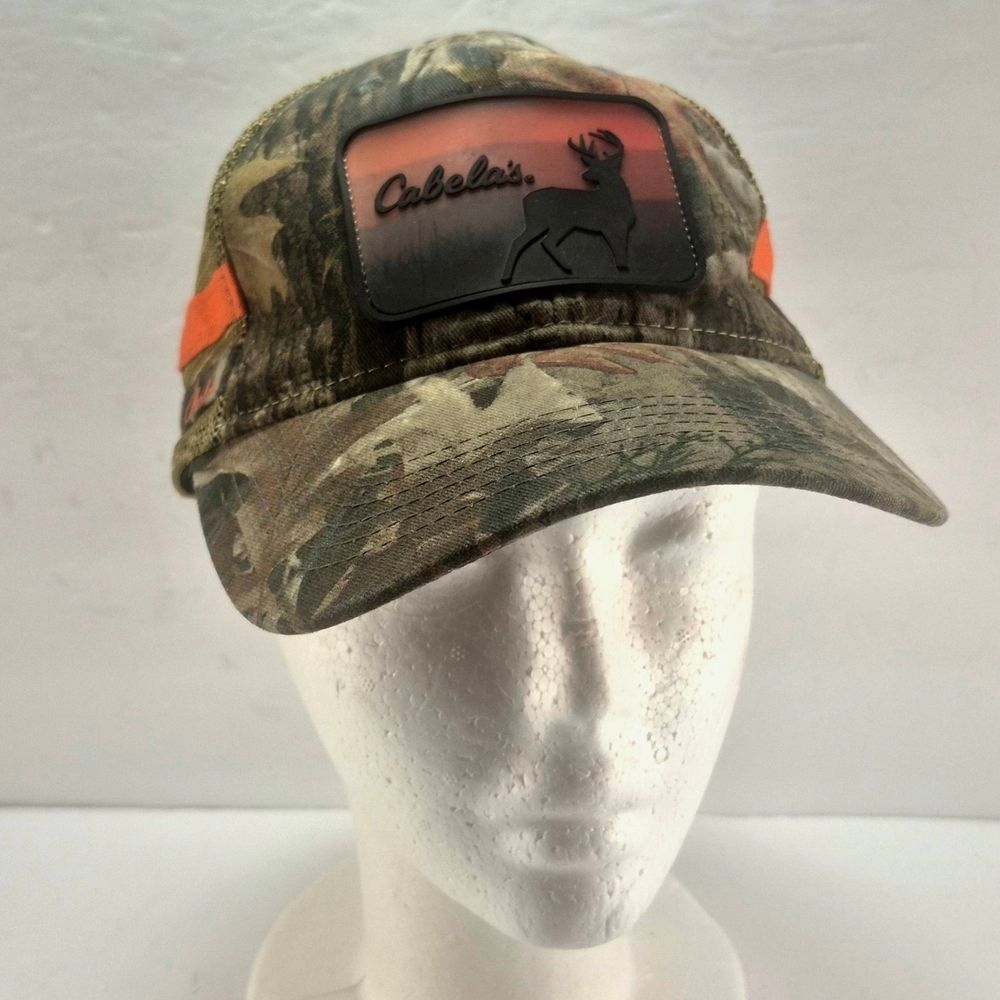 NWOT Cabela's Camo Trucker Hat Sunset Deer Patch Mesh Back Youth Snapback Unisex
